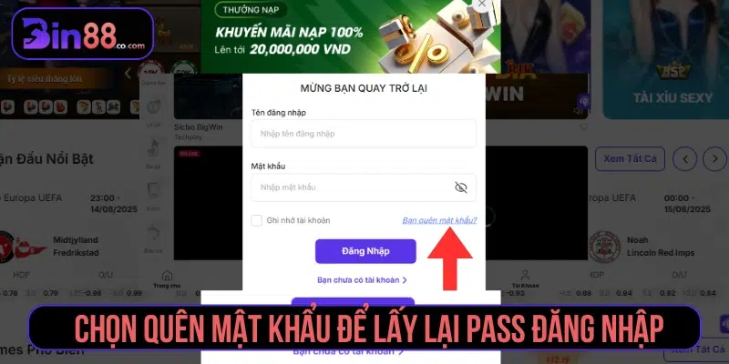 Quên mật khẩu đăng nhập vào web BIN88 
