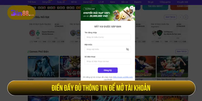 Điền đầy đủ thông tin để mở tài khoản